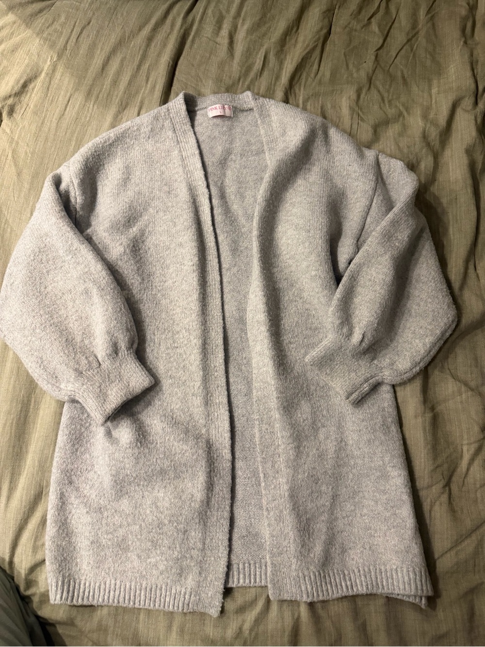 Pink Lily Light Gray Open-Front Knit Cardigan
